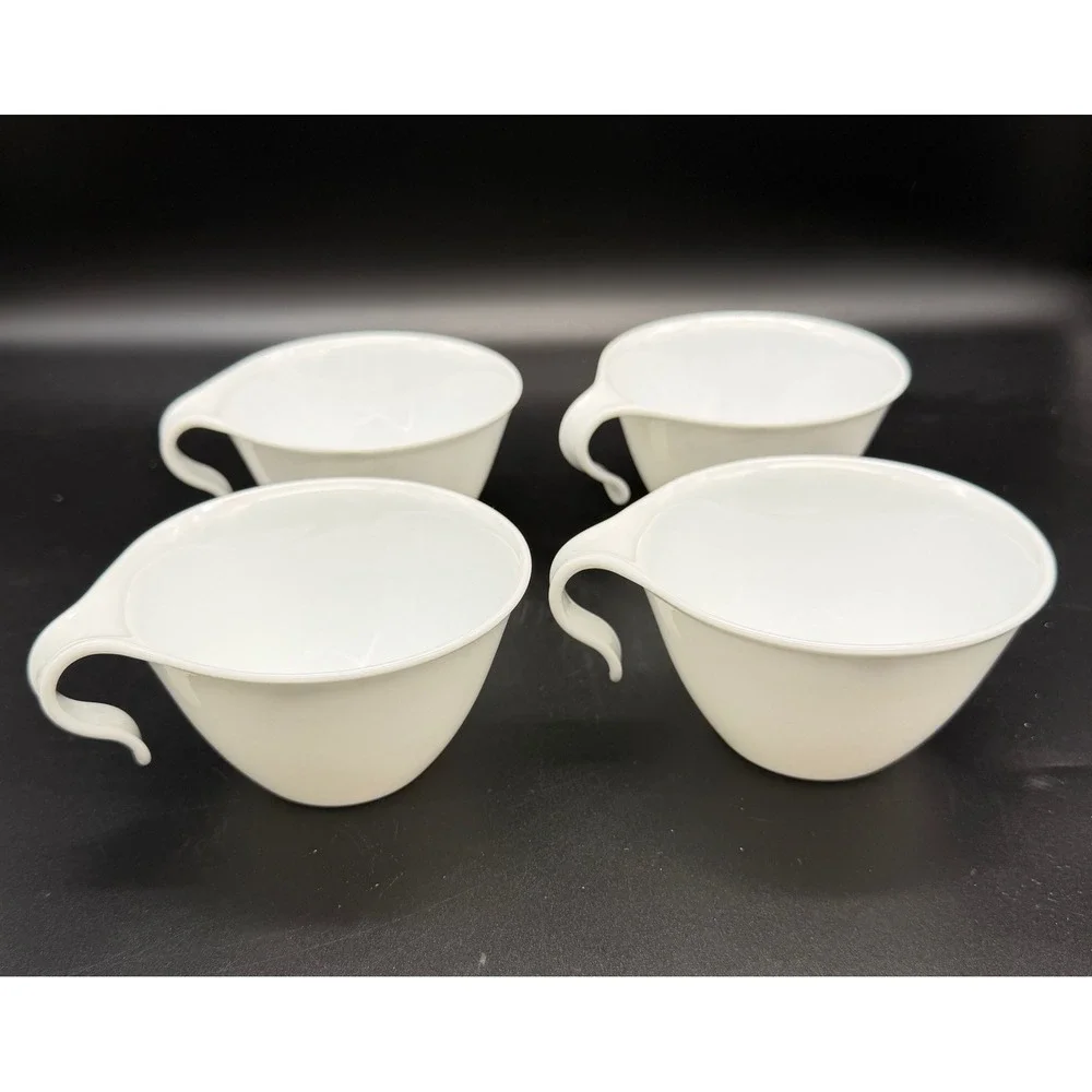 Corelle Livingware Corning White Hook Handle Stackable Teacups Set of 4 USA